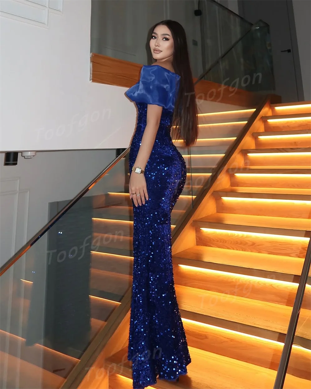 Toofan Роскошные платья для выпускного вечера русалки с блестками по индивидуальному заказу с открытыми плечами, женские вечерние платья, свадебное платье для помолвки