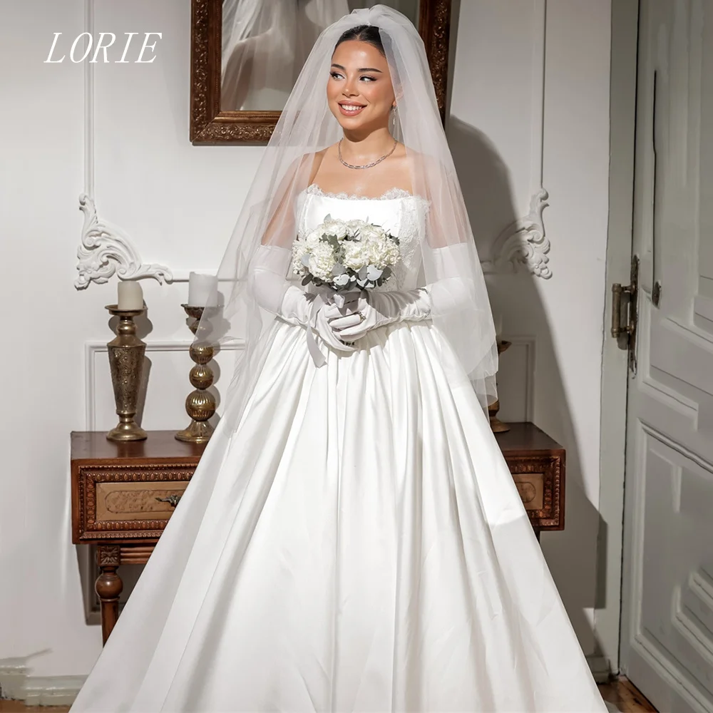 

LORIE Luxury A Line Wedding Dress Elegant Strapless Bridal Dresses Appliques Lace Sleeveless Wedding Gown Customized 2026