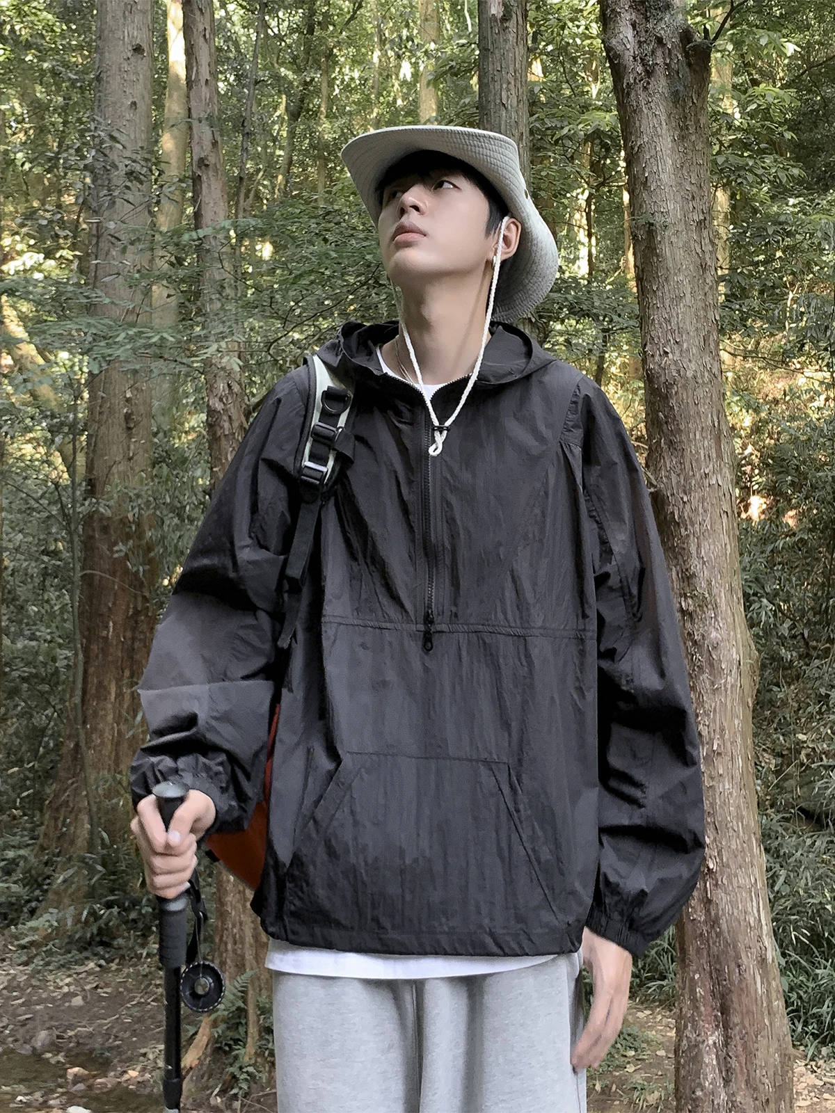 

Мужские тренчи с капюшоном, летние водонепроницаемые плащи средней длины, итальянский стиль 2000-х годов, темно-серые, в стиле BF