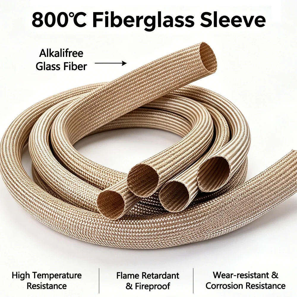 1~30mm Anti-Chemical Flameproof Alkali Free Fiberglass Tube Braided 800 Deg.C High Temp Insulation Motor Wire Protective Sleeve