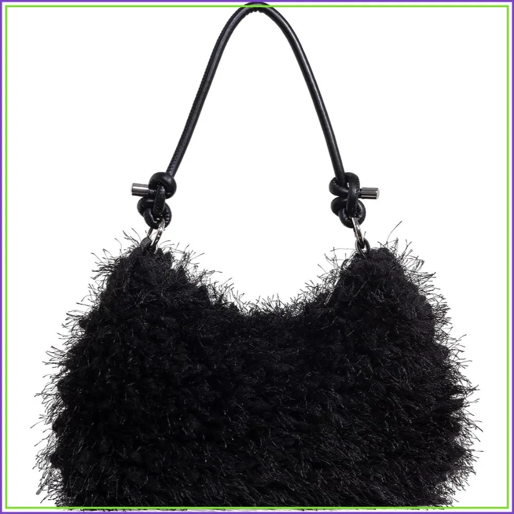 Women's Fluffy Faux Fur Underarm Bags Fuzzy Shoulder Bag Plush Purse