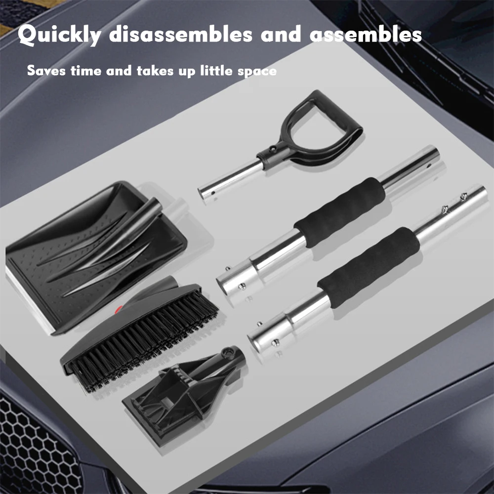 Car mounted snow shovel, metal stainless steel telescopic snow shovel, detachable ice removal device, shovel cleaning and defros