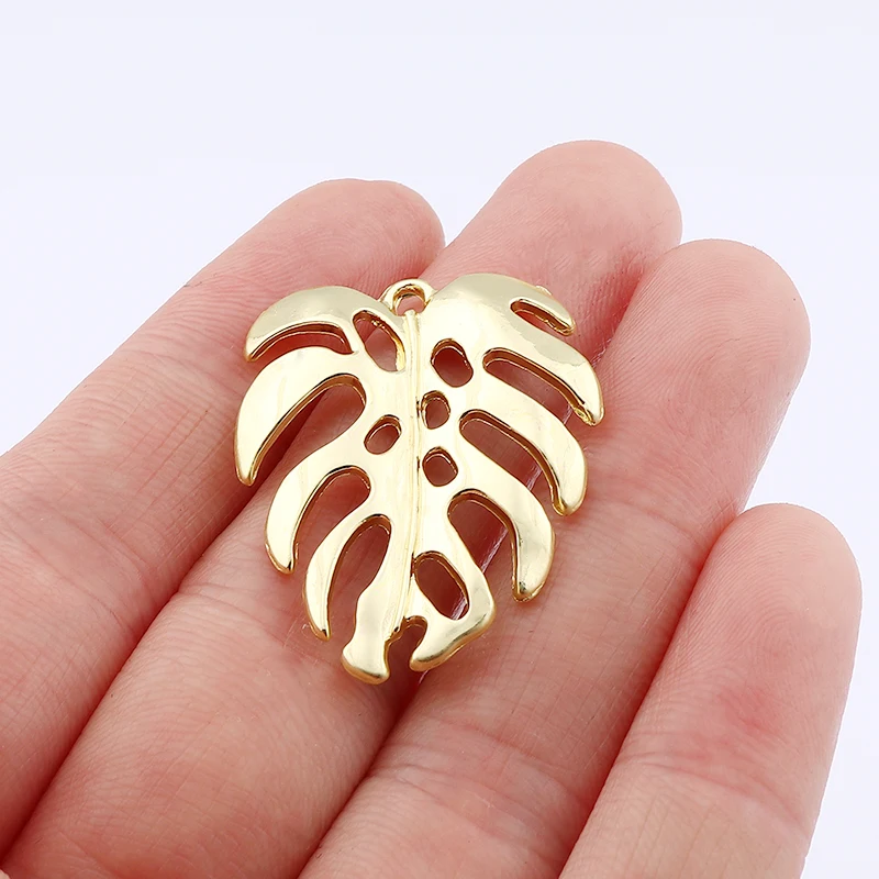 1 x Matt Gold Color Large Monstera Leaf Charms Tropical Palm Leaves Pendants For Necklace Jewelry Making Accessories 80x53mm