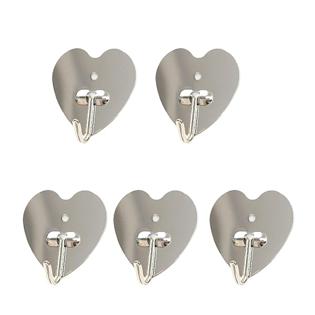 10 Pcs Creative Metal Hooks Punch Free Adhesive Hooks Kitchen Bathroom Behind the Door Wall Hooks (Love Heart-shape)