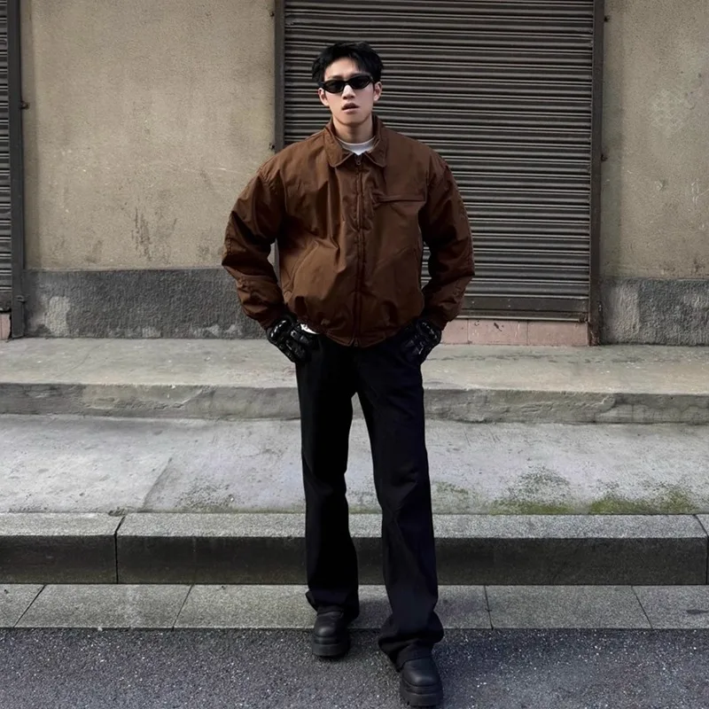 

Thiened Cotton Jaet Men's Autumn Winter Large Size Tee-Proof Flip Collar Vintage Sle Pure Color Cotton Outerwear Coat