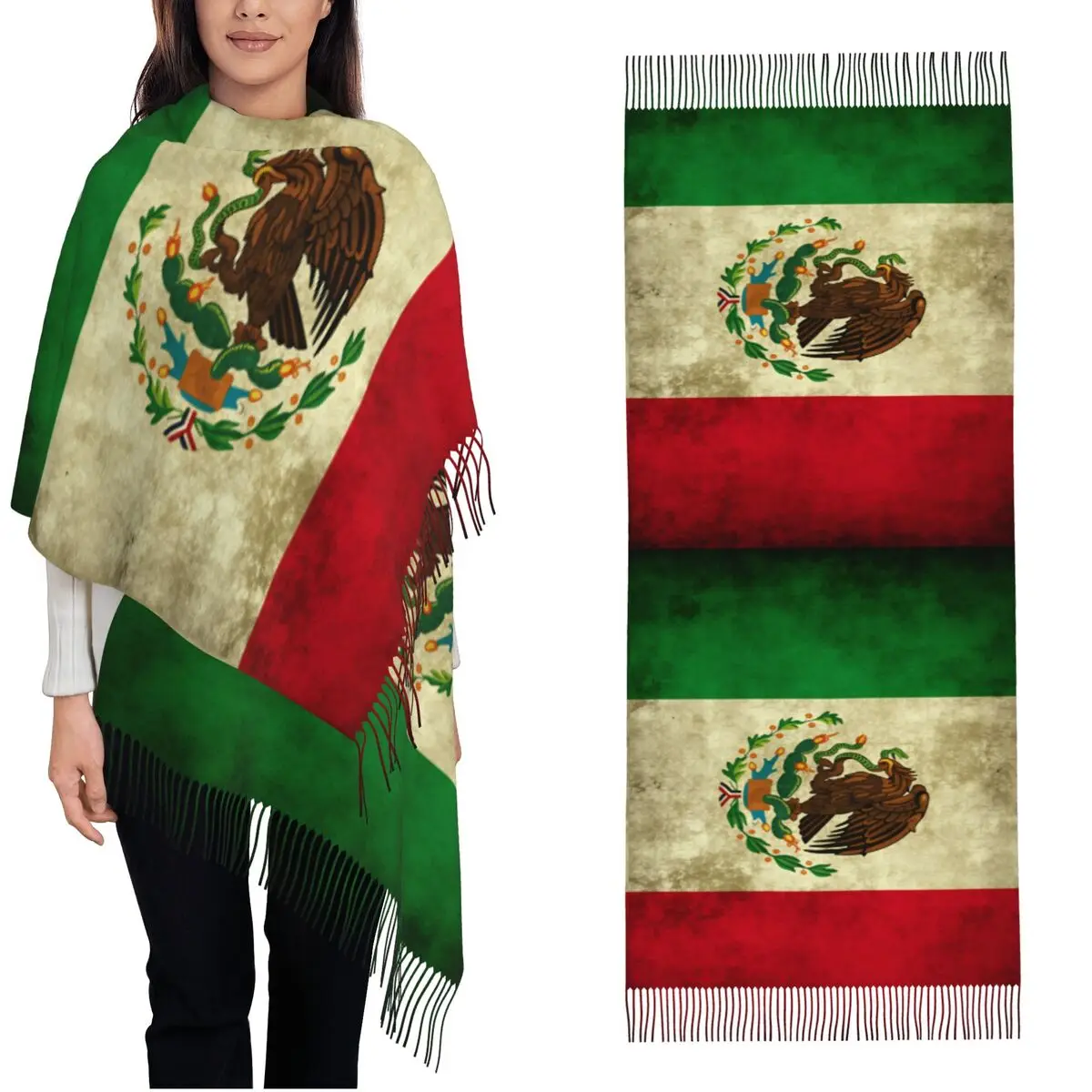 

Women Scarf Keep Warm Mexico FLAG Large Scarves with Tassel y2k Cool Shawl Wrap Winter Graphic Bufanda