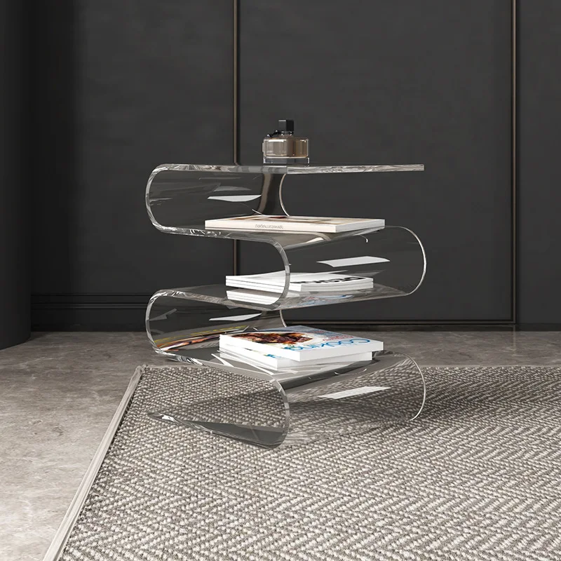 American side table cream style transparent home sofa bedroom corner table magazine rack