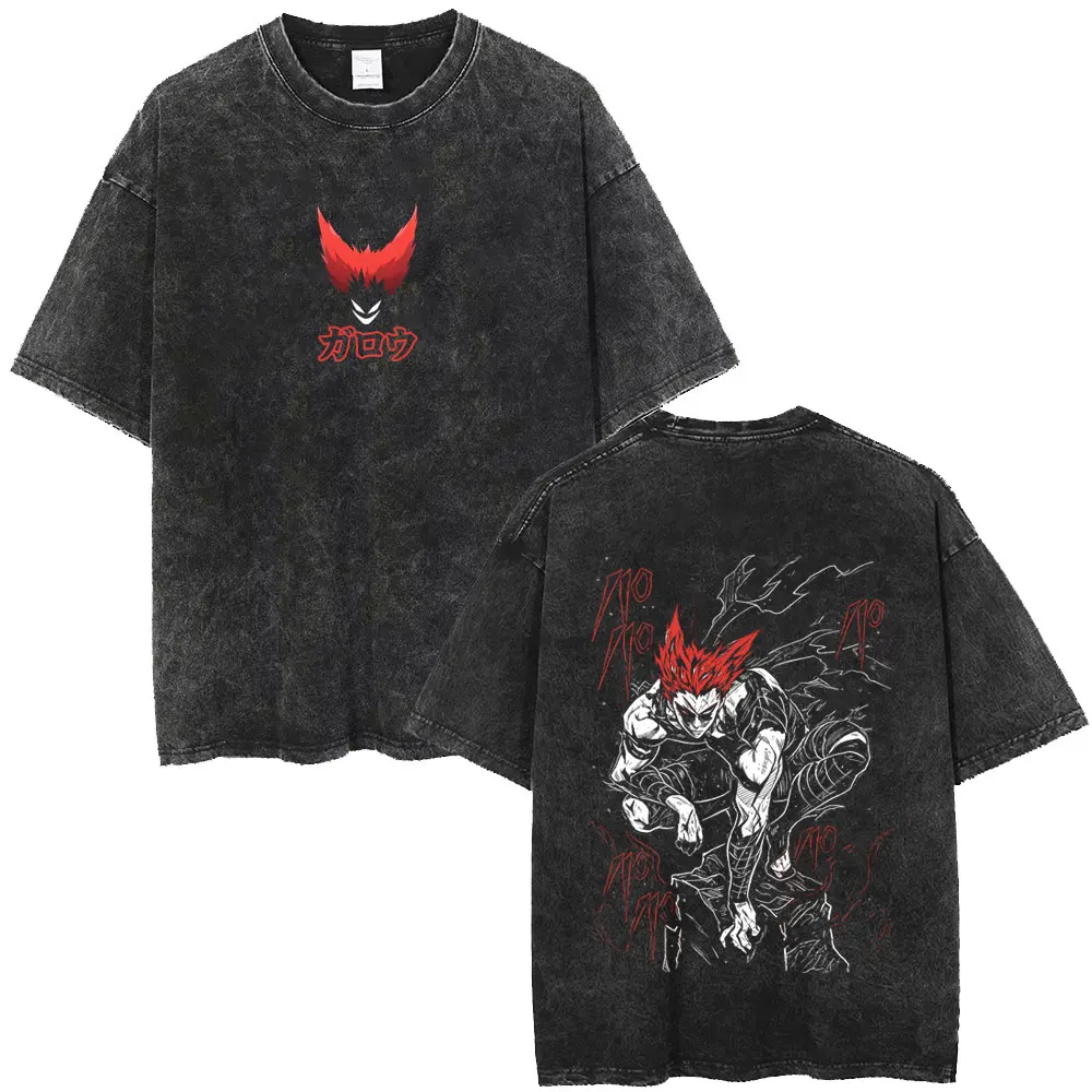 Japanese Anime One Punch Man Vintage Washed T-shirt Manga Zombieman Graphic T Shirt Men Women Fashion Casual Oversized T-shirts