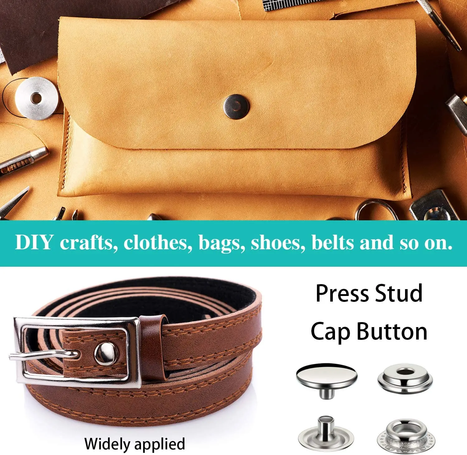 100 stücke 15mm Edelstahl Druckknopf Kit, marine Grade Snap Verschluss Edelstahl Druckknopf Tasten für Nähen Leder Taschen – Detail 4