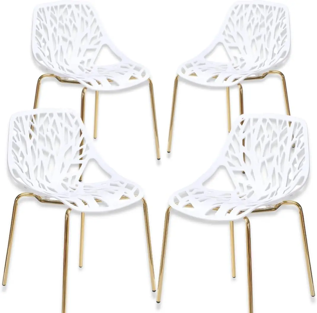 Modern White Dining Chairs Set of 4, Birch Sapling Style Chairs for Dining Room, Hotels, Restaurants Indoor Outdoor, Elegant