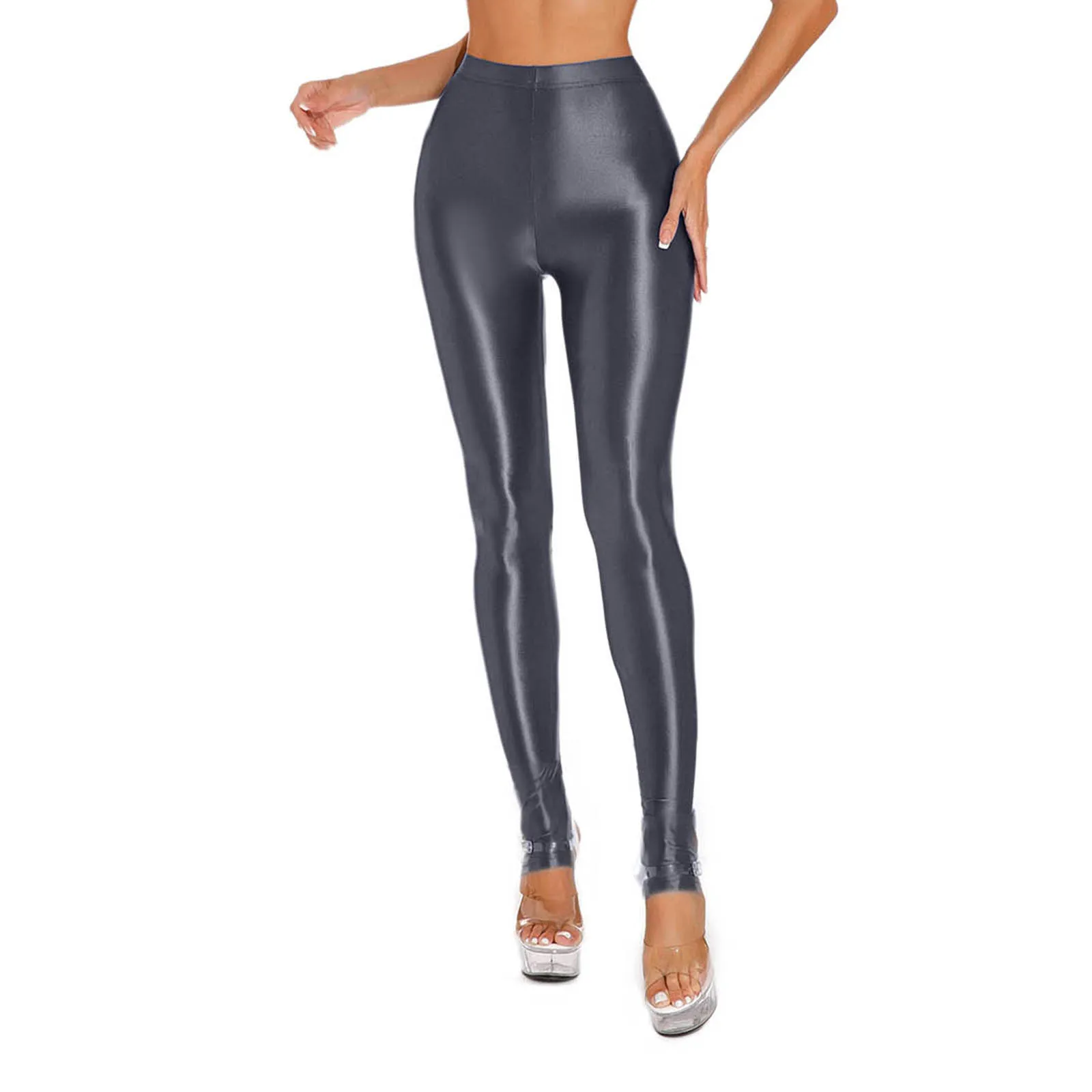 Leggings con staffa lucida da donna vita alta collant elastici in vita pantaloni da allenamento per Yoga da palestra pantaloni da Jogging sportivi