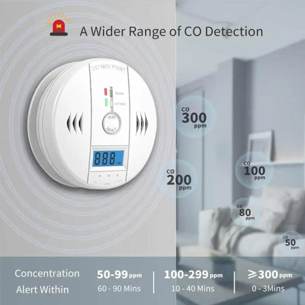 LCD CO Sensor Alarm Carbon Monoxide Smoke Detector Built In 85dB Siren CO Carbon Monoxide Alarm Sound And Light