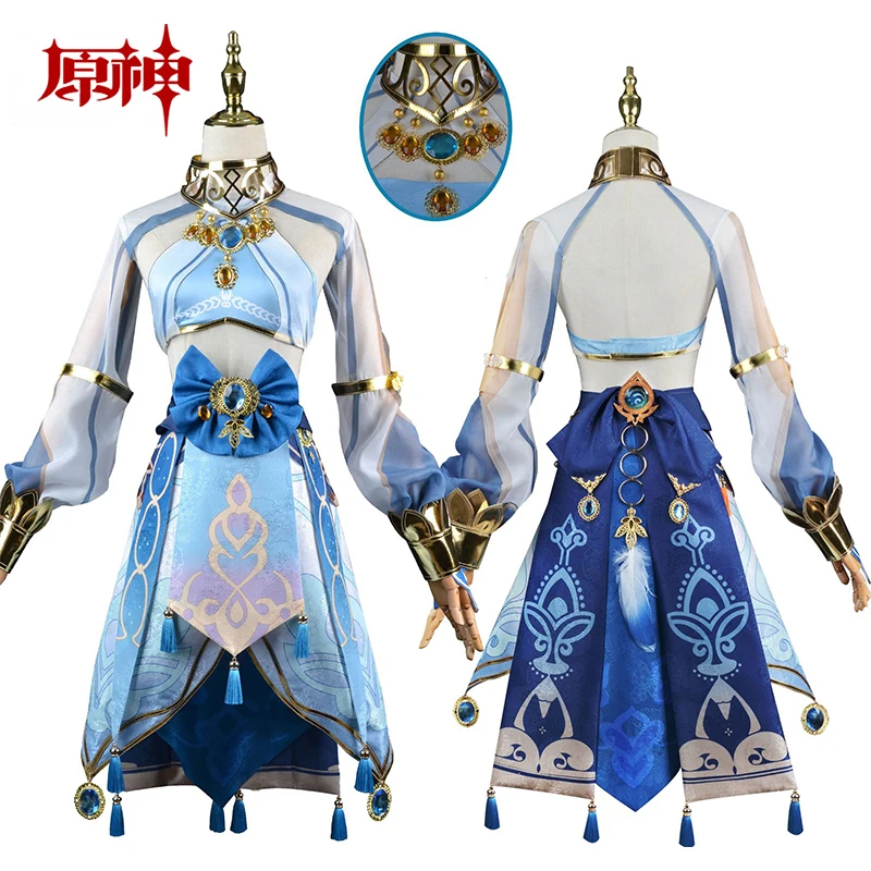 Anime Genshin Impact Nilou Cosplay Traje para Mulheres, Peruca, Headwear, Cachecol, Perucas, Trajes de Halloween, Meninas, Vestido do jogo