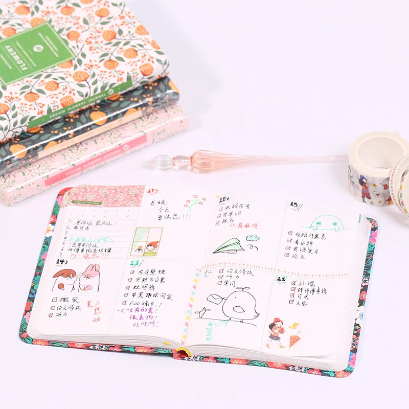 Fashion Cute PU Leather Floral Print Schedule Note Book Diary Weekly Planner Notebook School Office Supply Handbook Stationery