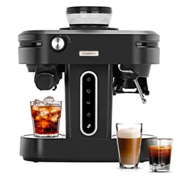 Mcilpoog-Máquina de Espresso Semi Automática, 3 em 1 com Grinder e Steam Wand para Cappuccino ou Latte, AC510, 19Bar