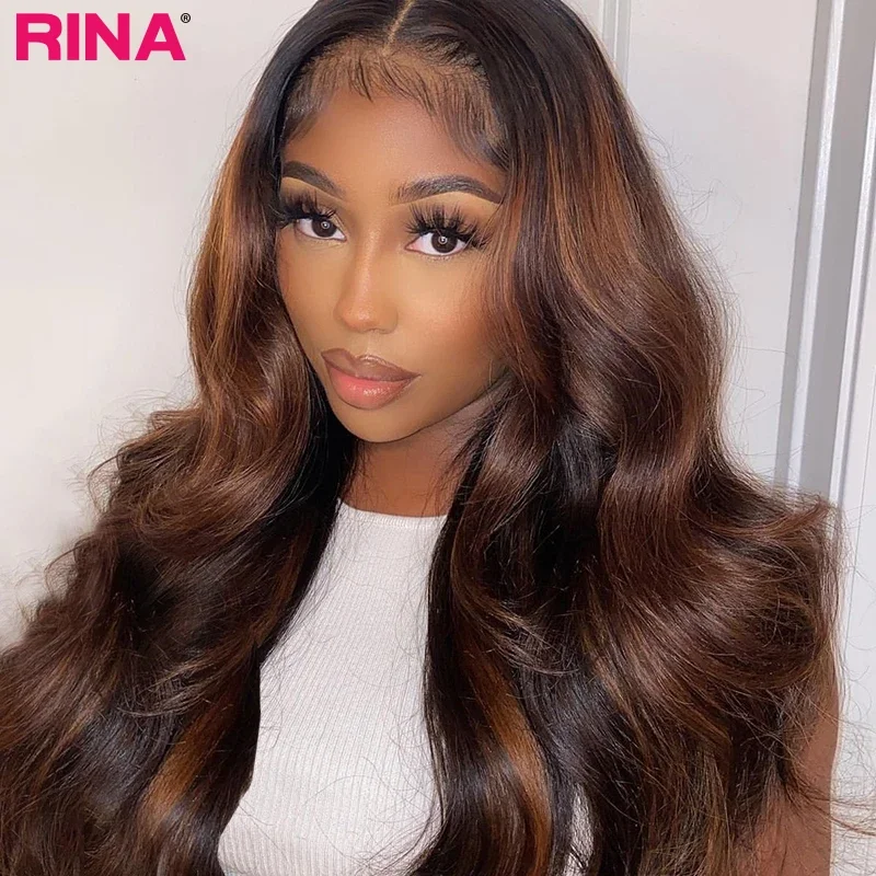 13X4 13x6 Transparent Lace Wig Brown Highlights Body Wave Human Hair 5x5 Lace Closure Chocolate Brown Lace Front Wig Pre Plucked