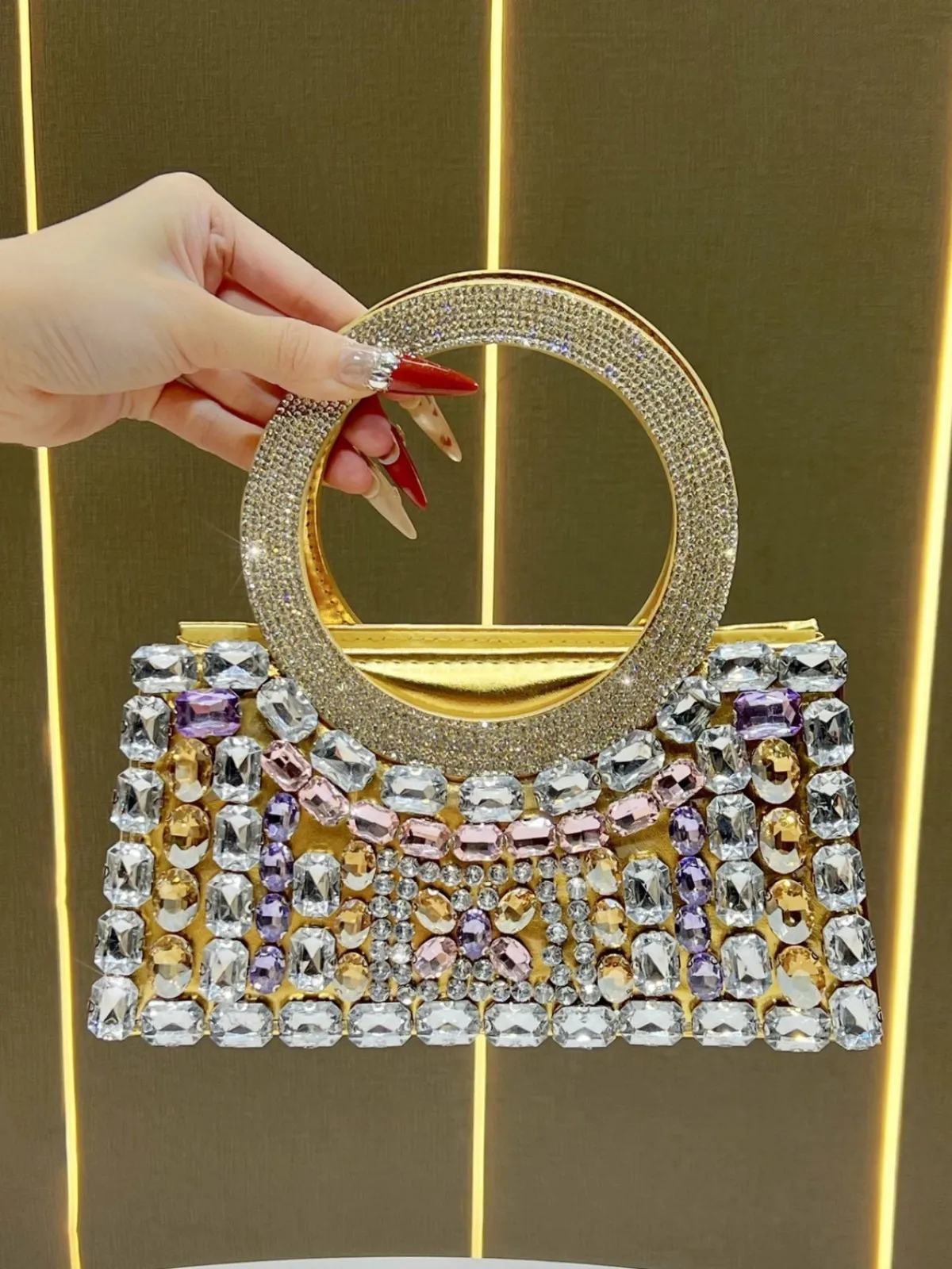 Elegant Evening Clutch Crossbody Shoulder Bag Diamond Studded Handbag Luxury Chain Strap Women Fashion Messenger Bag PU Leather