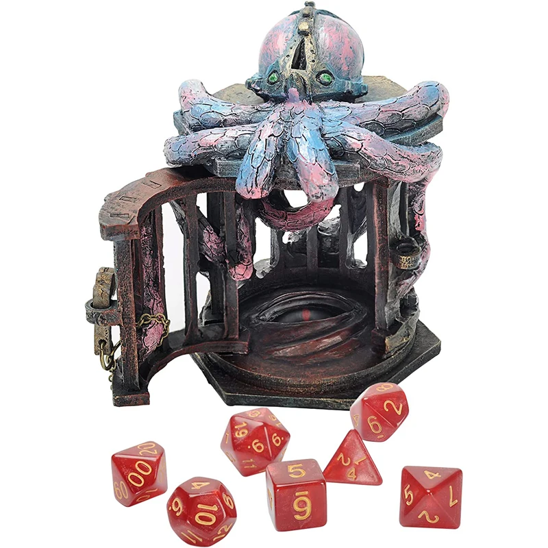 

DND Steampunk Octopus Dice Jail Prison with Polyhedral Mystery Dice Set Resin Cage for Taming Your Unruly Dice