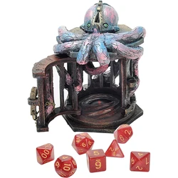 DND Steampunk Octopus Dice Jail Prison with Polyhedral Mystery Dice Set Resin Cage for Taming Your Unruly Dice