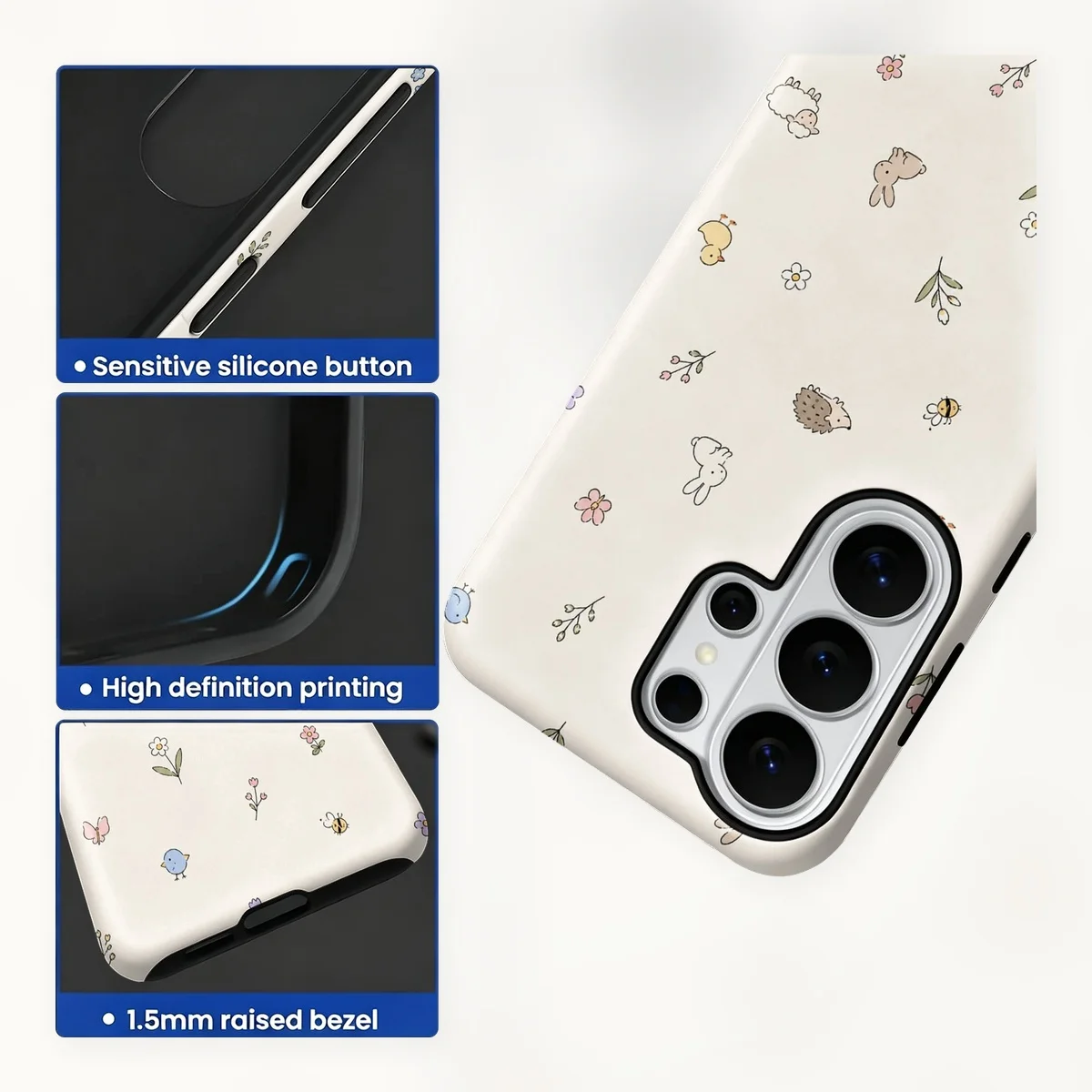 Cute Animals Flowers 2-in-1 Dual-Layer Phone Case for Samsung Galaxy S26 S25 S24 Plus Ultra FE S20 FE A56 A17 A16 A15