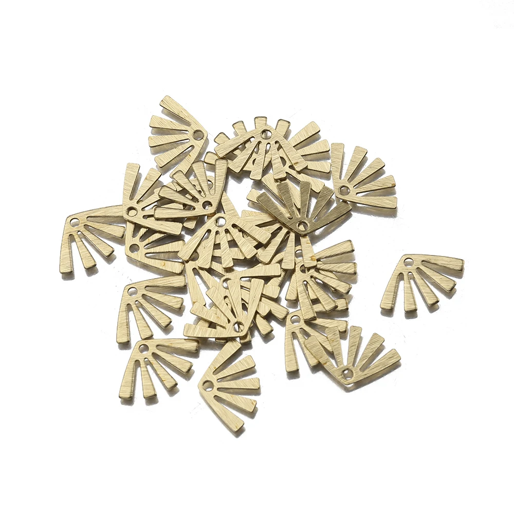 50Pcs/Lot Textured Raw Brass Unique Leaf Chamrs Fan Shaped Sunburst Charms Pendant For Diy Earrings Bracelets Jewelry Making