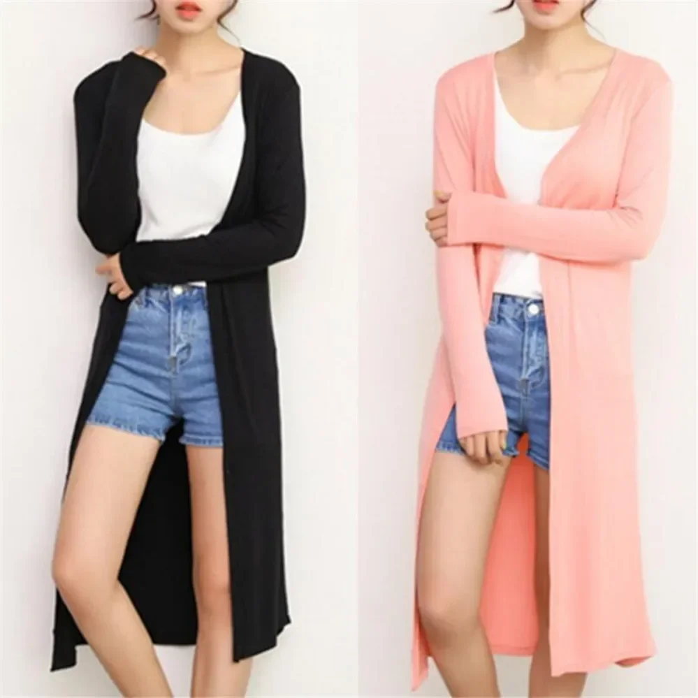 

Long Sleeve Women Casual Thin Coats Korean Women Modal Long Cardigan Ladies Solid Color Shawl Female Cotton Sweater Cardigans