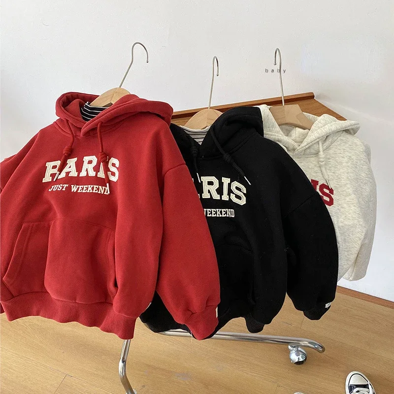 Koreanische Art lose Brief druck Kapuze Neugeborenen Baby Hoodies Langarm Herbst Winter Säugling Sweatshirt für Jungen Mädchen