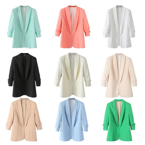 Abrigo informal de imitación de lino para mujer, abrigo de traje plegable, estilo europeo y americano, primavera y verano, 2024ZAR