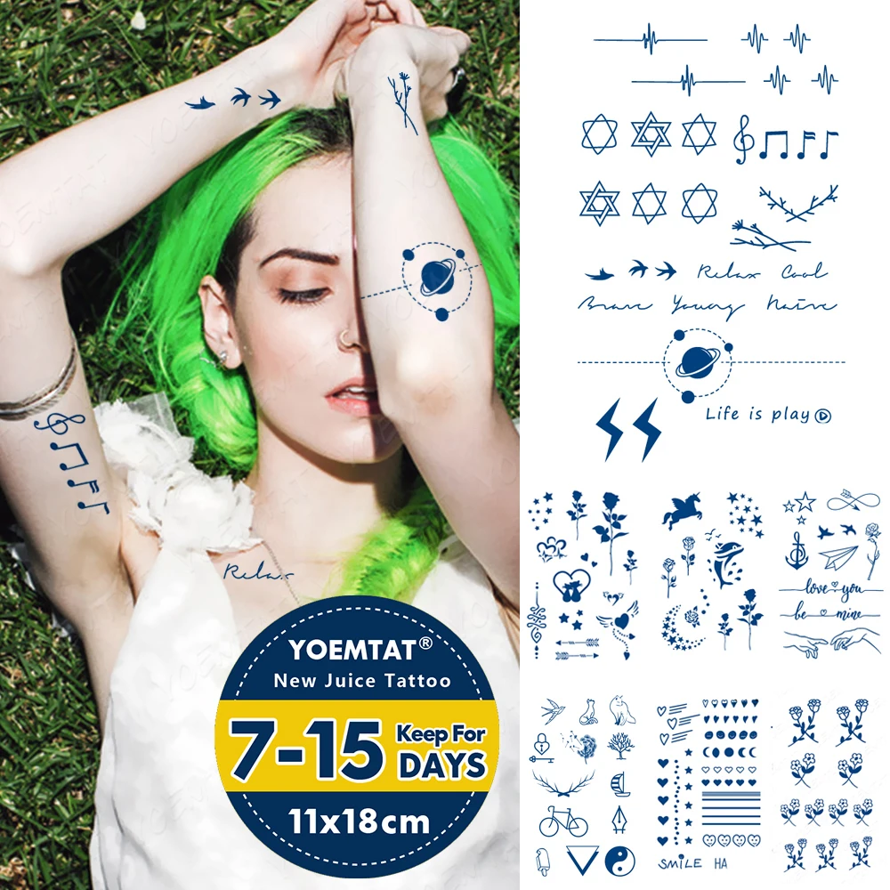 

Semi-Permanent Waterproof Temporary Tattoo Stickers Line Notes Lightning Planet Juice Lasting Ink Herbal Fake Tattoos Women Men