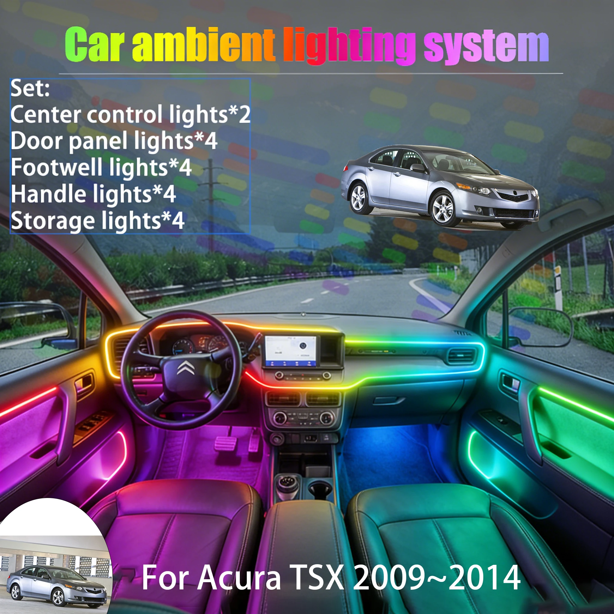 

Для Acura TSX 2009~2014 CU2 CU4 CW2 MK2 2/18 в 1: Комплект светодиодной подсветки салона и багажника USB RGB с эффектом потока