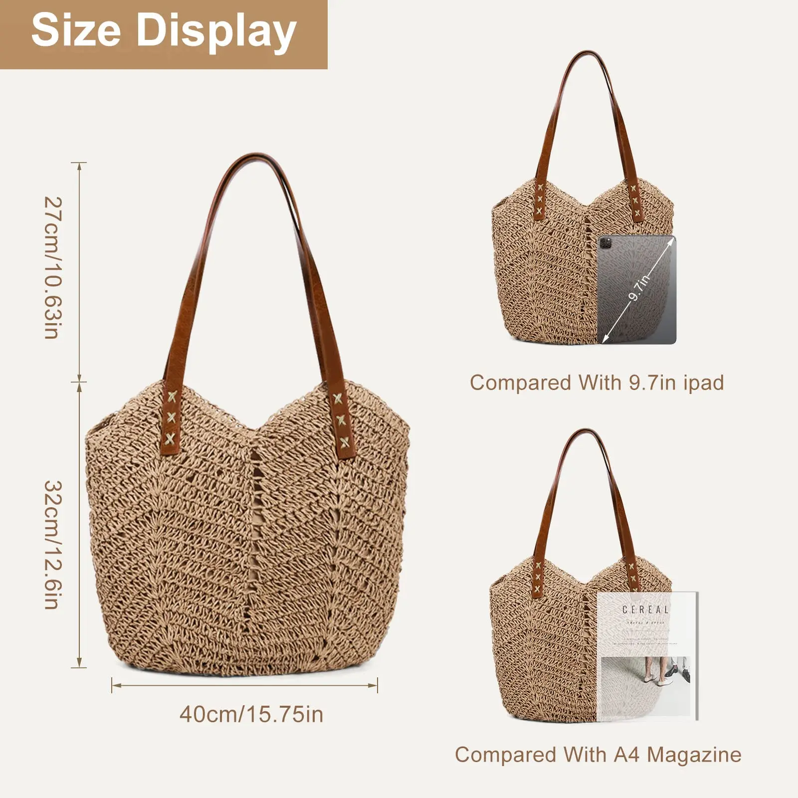 Straw Bag for Women Summer Beach Bag Soft Woven Tote Bag Large Rattan Shoulder Bag for Vacation