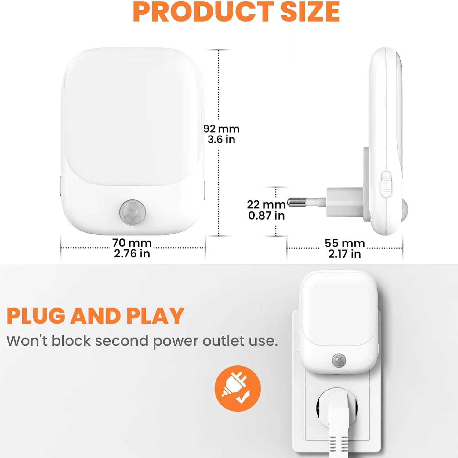 1pc/2pcs/4pcs/10pcs Smart LED Night Light with Sensor, Adjustable Brightness, Motion Sensor Night Light, Warm White
