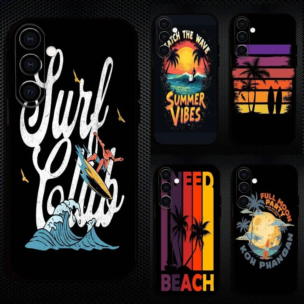 Etui na telefon Surfing At The Beach do Samsung Galaxy A73, A72, A71, A70, A53, A52, A51, inne miękkie czarne etui