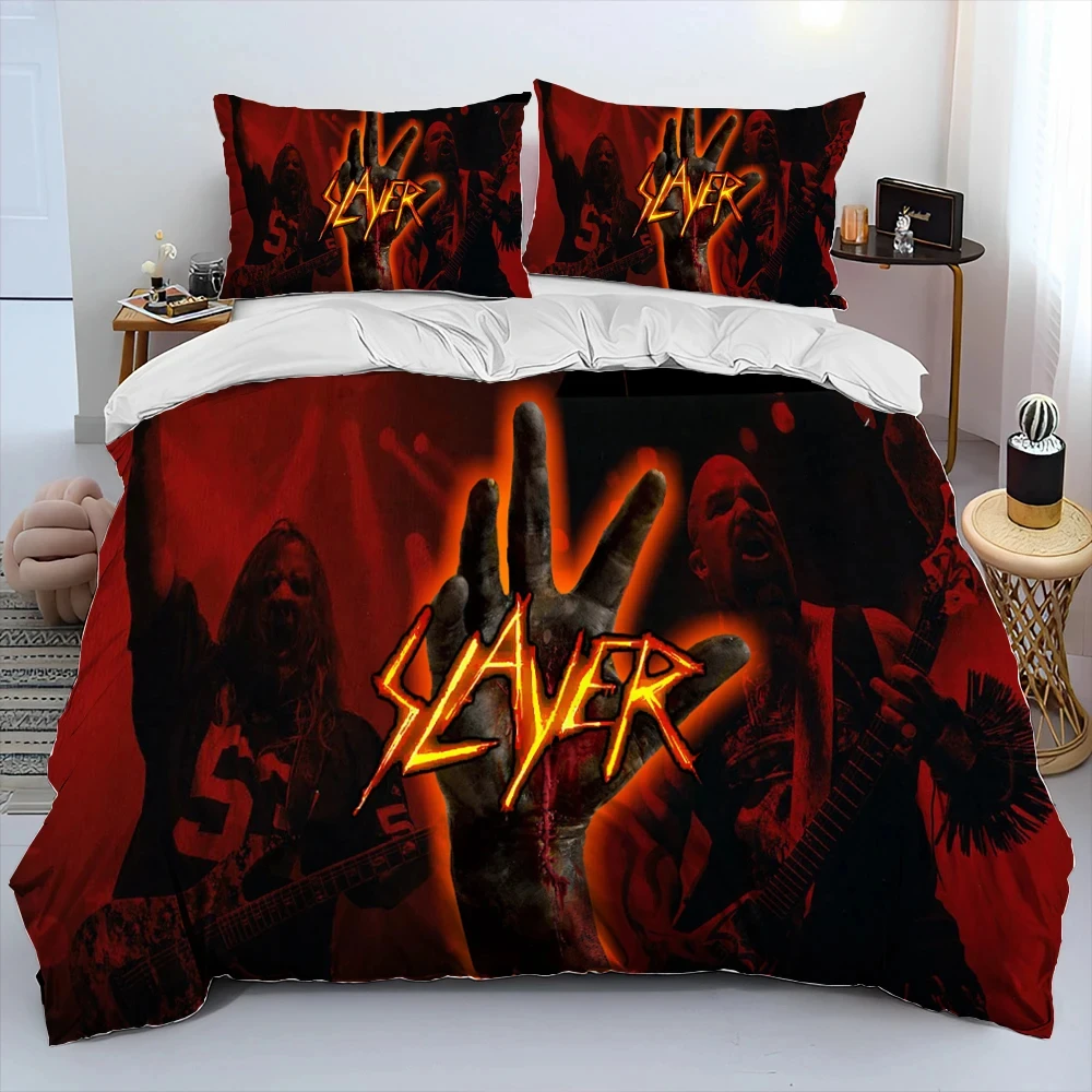 Slayer Heavy Metal Band Music Comforter Bedding Set,Duvet Cover Bed Set Quilt Cover Pillowcase,King Queen Size Bedding Set Gift