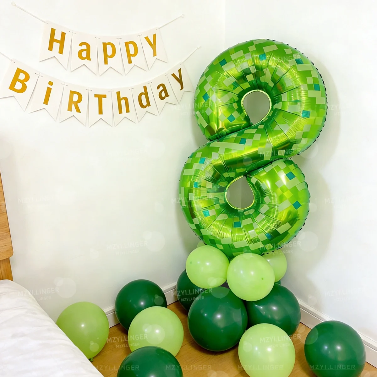 40 Zoll Riesiges Grünes Pixel-Gitter Zahlenballon-Set 0-9 Grüne Latexballons für Geburtstags- und Jubiläumsfeiern – Detail 4