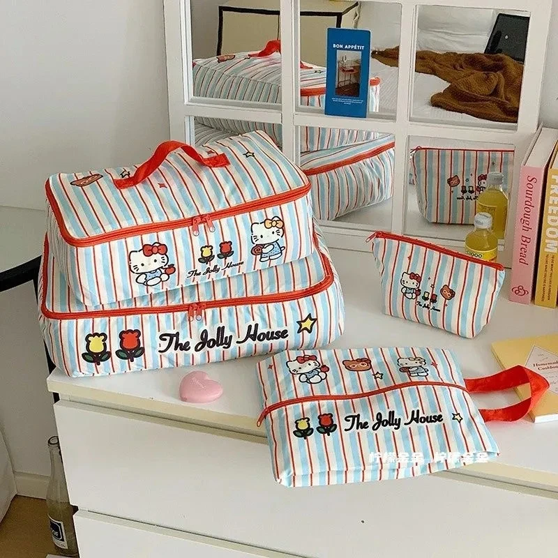 

Cartoon Hello Kitty Stripe Style Portable Waterproof Storage Bag Clothing Classification Travel Household Goods Practical Gifts