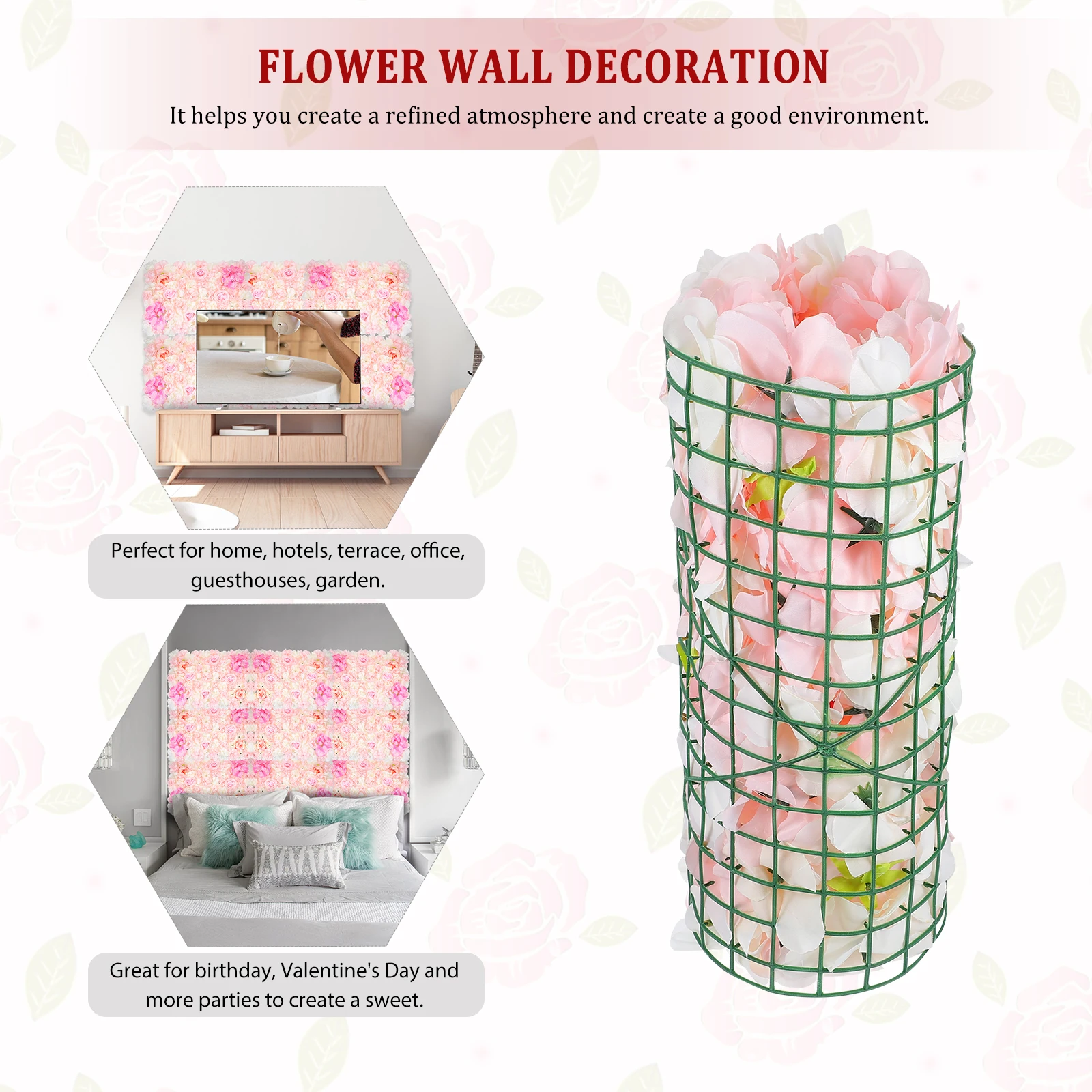 

1pc Indoor Artificial Plant Wall Fake Flower Decor Pink Plastic Flowers No Soil Water Sunlight Needed Home Hotel Office Garden