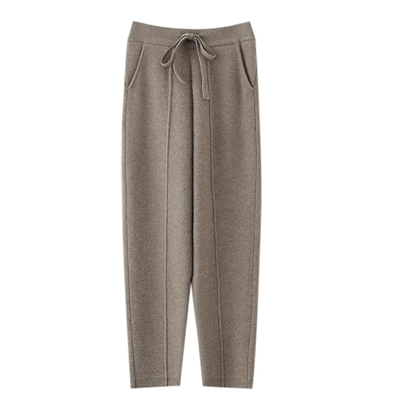 Tcyeek Women 100% Wool Pencil Pants Thick Warm Soft Solid Wool Knitted Pants Autumn Winter High Quality Basic Style Trousers