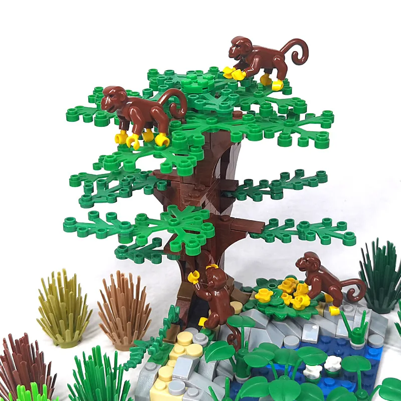 New Animal Forest Jungle Pastoral MOC Monkey Orangutan Farm Ranch Scene Building Blocks Bricks Toys Compatible With LEGO