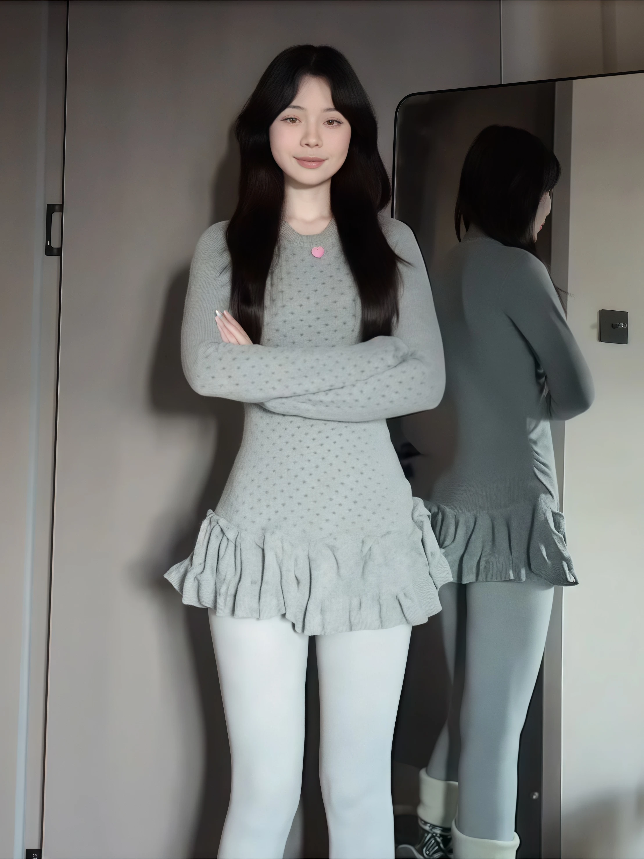 T-shirt American Sle Long Sve da donna Autunno Inverno Nuova vita a Slim Sweet Sle Base Top con stampa a pois