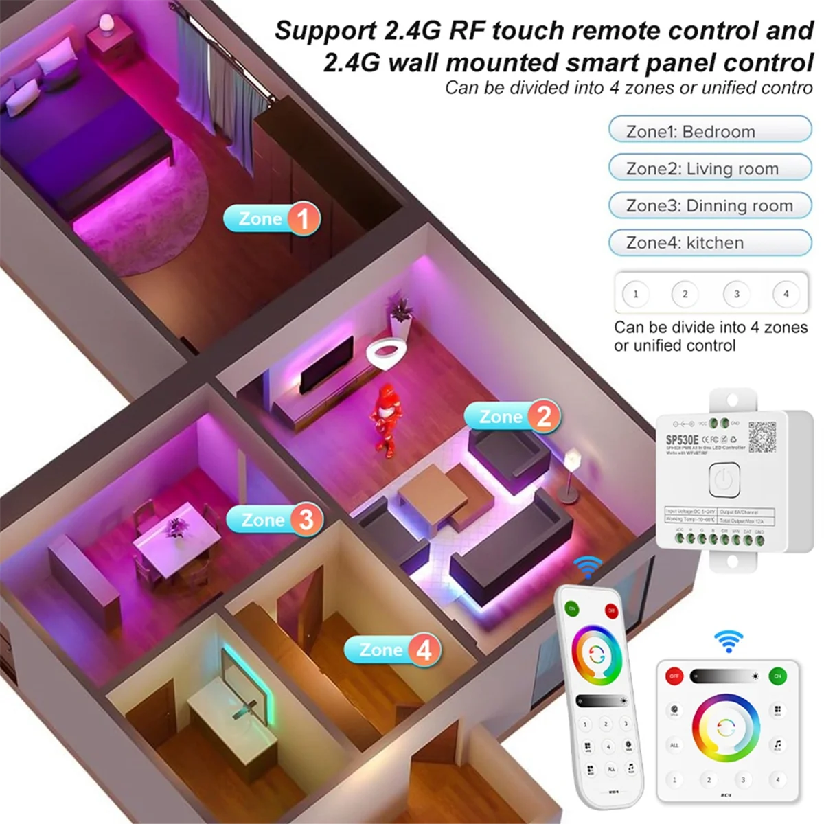 Imagem -05 - Controlador Led Strip com Controle de Voz Wi-fi Sp530e Pwm Spi Pixels Dimmer para Ws2812b Ws2811 Rgb Rgbw 12 em 1