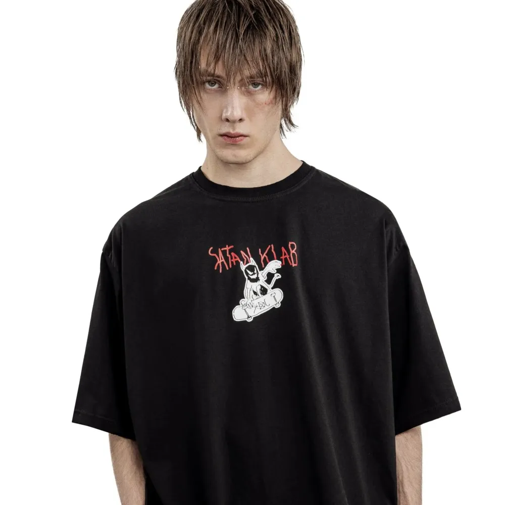 Harajuku Oversized Streetwear Men's Tshirt Satan KLAB Club Graphic Print Clothing Cotton Hip Hop Short Sleeve Tops Tees Goth Y2k