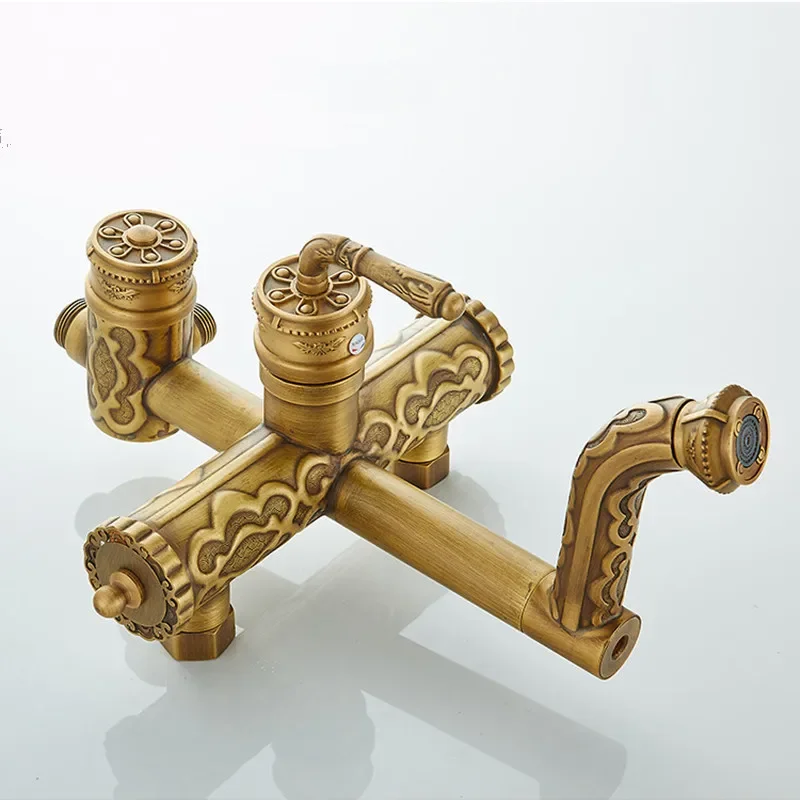 Imagem -04 - Antique Brass Bath Shower System Grupo Torneira do Banheiro Chuva com Cabeça de Pulverização Europa Bronze Torneira Misturadora