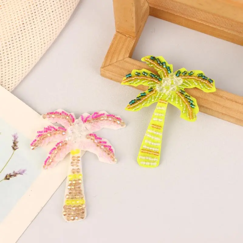 Parches de árbol de coco con cuentas coloridas 3D para ropa, sombrero, costura, accesorios de cuentas, apliques de decoración DIY