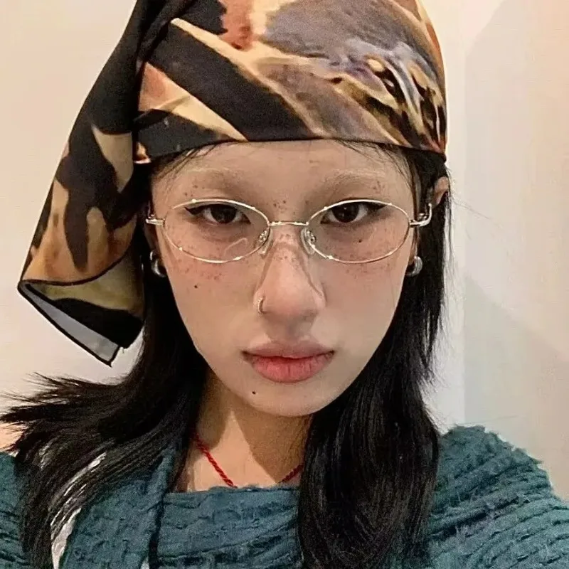 2025 Retro owalne metalowe małe oprawki do okularów ramka damskie okulary blokujące niebieskie światło moda Y2K oprawki do okularów do czytania okulary