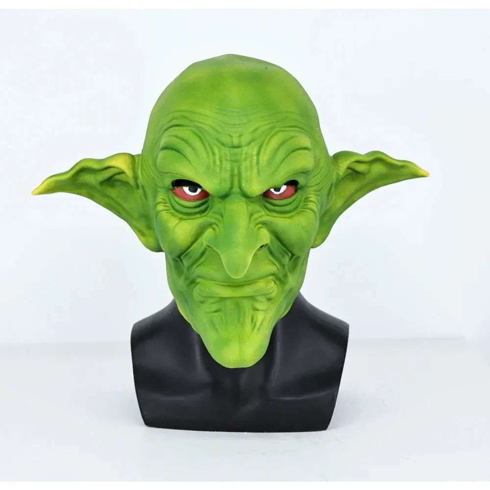 Máscara de Goblin verde para Cosplay, disfraz de látex para fiesta de Halloween, divertido Horro aterrador, máscaras de cabeza completa para adultos, mascarada con orejas de elfo