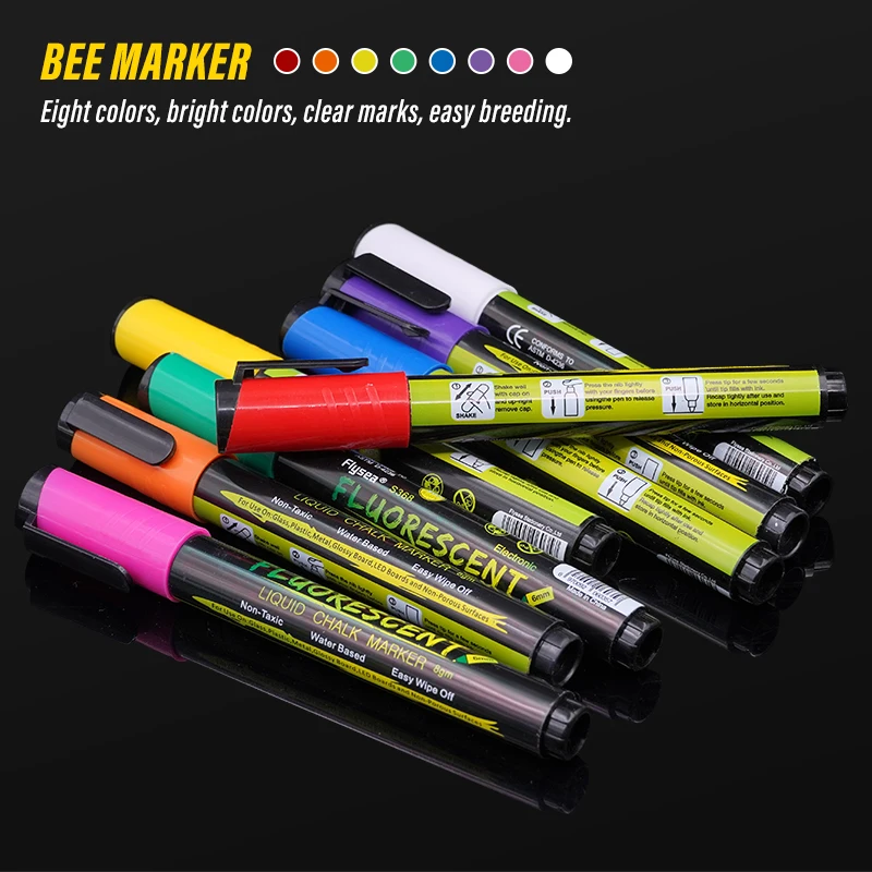 Rotulador Queen, rotulador LED, rotulador resaltador, 8 colores opcionales, pincel de punta biselada, herramientas de apicultura