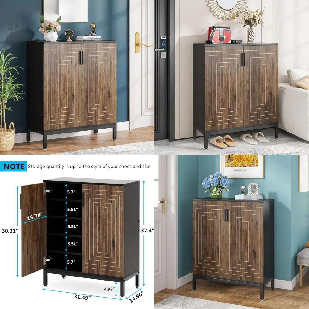 Modern 20-Pair Shoe Storage Cabinet with 6 Tiers and Doors for Entryway Organization