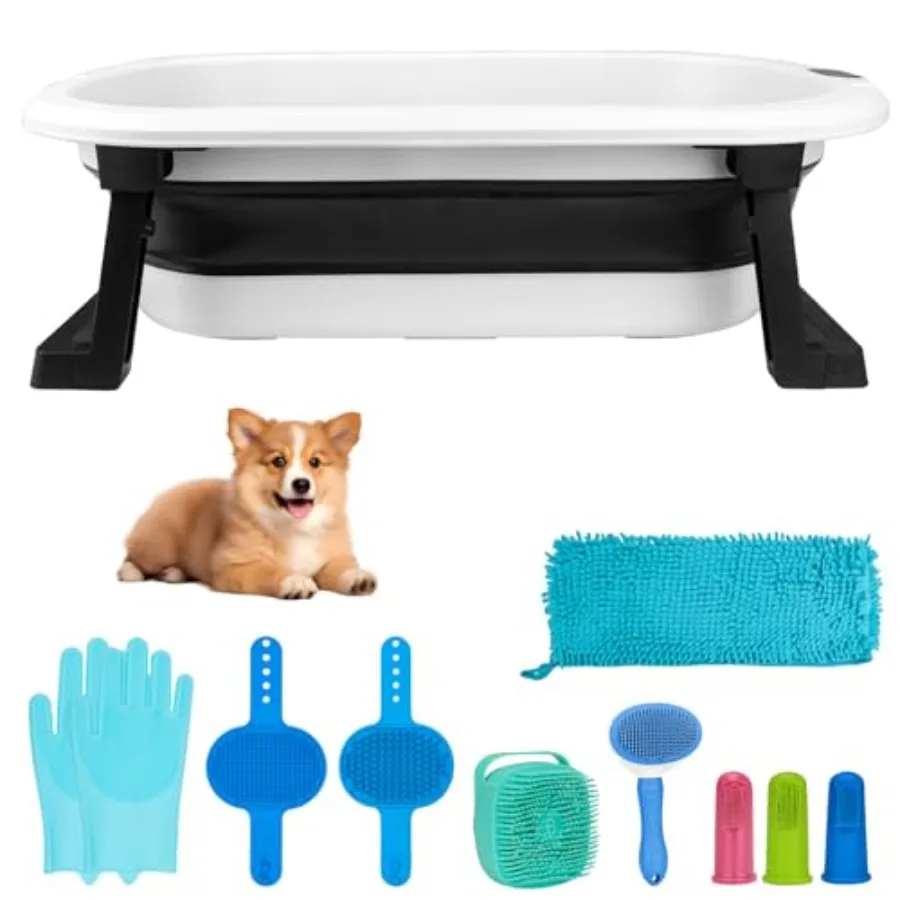 

Dog Washing Dog Bathing Kit - Include Collapsible Pet Bathtub with Water Drain PlugCleaning Slicker Brush Dog Shampoo Brush Gro