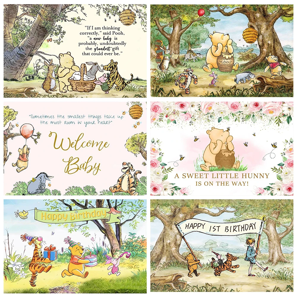 

Welcome Baby Winnie The Pooh Backdrop Kids 1st Birthday Party Baby Shower Decors Banner Studio Portrait Photography Background